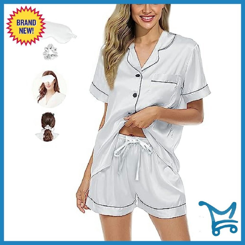 Silk Satin Pajama Set 2-Piece Sleepwear Loungewear Button Down - Picture 4 of 8